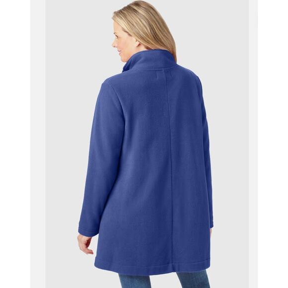 Woman Within Women's Plus Size Fleece Swing Funnel-Neck Coat blue , size 4X - Picture 2 of 15